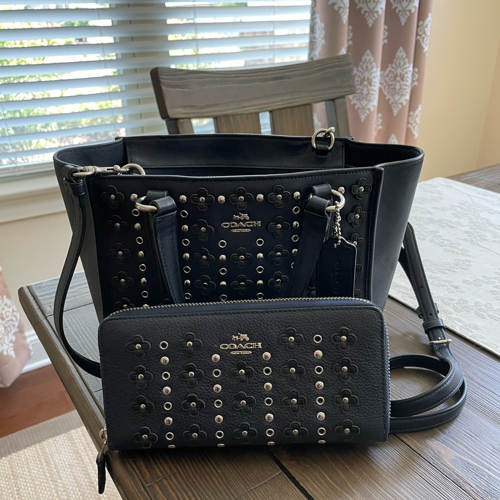Coach Floral Rivets Satchel + Wallet